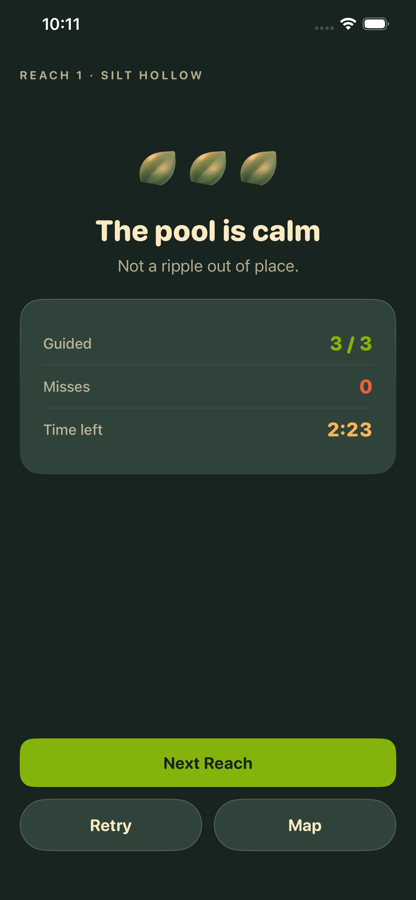 Brookwarden result screen with leaf rating
